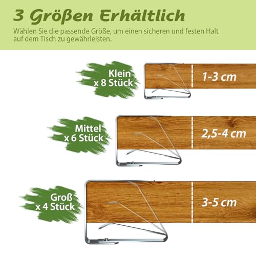 Blooven 6 Stück Tischtuchklammern Edelstahl, Tischdeckenklammer Tischabdeckungsklemmen Tischdecke Clips Tischtuch Clips Silber, Für Tischplatten mit 2,5–4 cm Stärke (Mittel x 6 Stück)