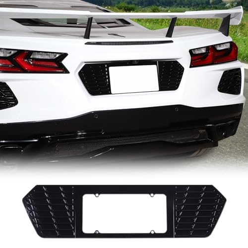 Rear License Frame Compatible with Chevrolet Corvette C8 2020-2025, Aluminum License Plate Frame Grill Vent Insert, License Plate Trim Base Accessories (Bright Black)