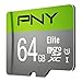 PNY Elite 64GB microSDXC-Speicherkarte + SD-Adapter, 100MB/s Lesegeschwindigkeit, Klasse 10 UHS-I, U1 für Full-HD-Video