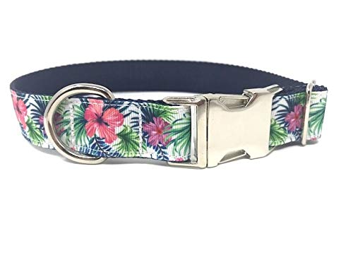 Big Pup Pet Fashion Tropical Floral Dog Collar, Hibiscus Flower Dog Collar, Hawaiian Dog Collar, for Girls Or Boys (L 1 W X 15-24)