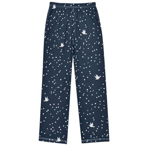 Boy's Pants White Dove Fly Dot Dark Blue Jogger Pants Elastic Waist Long Bottoms Trousers with Pockets 6-14 Years