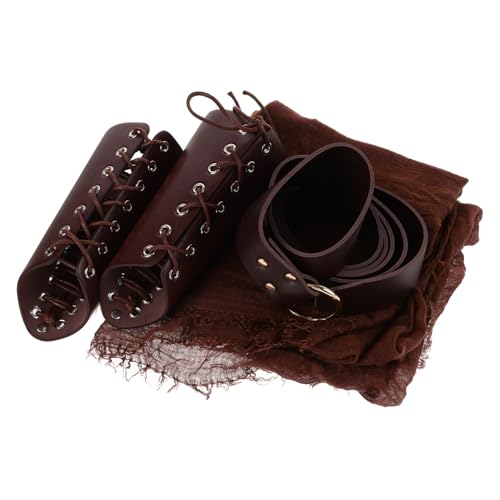 TOVINANNA 1Set Medieval Knight Costume Accessories Cosplay Cape Belt and Bracers for Halloween and Themed Events Medieval Man Cosplay Props Light Brown