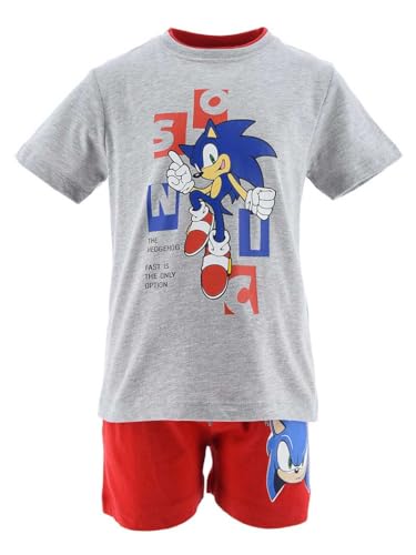 Sonic The Hedgehog Conjunto 2 Piezas para Niño, Diseño Sonic El Erizo Pijama Algodón Suave, Camiseta y Pantalón Corto, Talla 4 Años | Rojo
