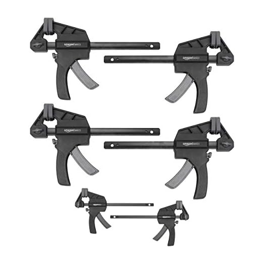 Amazon Basics 6 Unidads abrazaderas de barra: 2 unidades de 10,16 cm y 4 unidades de 15,24 cm, Negro/ Gris