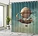 Ambesonne Fantasy Shower Curtain, Surreal Sky Scenery Steampunk Airship Sci Fi Stardust Space Image, Cloth Fabric Bathroom Decor Set with Hooks, 69