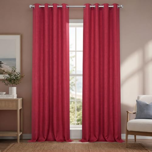 Image of HPD Half Price Drapes Grommet Linen Curtains 120 Inches Long Room Darkening Curtains for Bedroom & Living Room (1 Panel), 50W x 120L, Cardinal