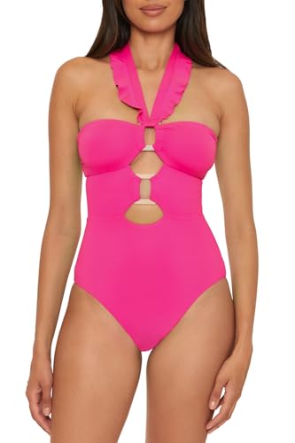 Soluna Swim Women's Standard Buckle Up One Piece Bandeau Swimsuit with Cut Out Neckline and Removable Cups, Bathing Suits