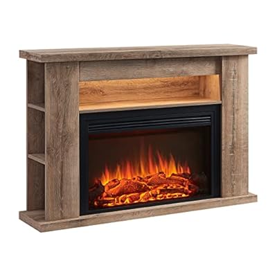 LegendFlame® Barron Electric Fireplace with 51" Storage Shelf Mantel Surround and Jaden 31" Insert, Rustic Light Oak