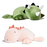 KOWSI® 2-PCS - 1.4 LB Weighted Stuffed Dinosaur Animals Plush - 16 Inch Squished Long Jumbo Pillow - Weighted Stuffed Toy - Lumbar Back Cushion Soothing for Kids Adults (Triceratops + Stegosaurus)
