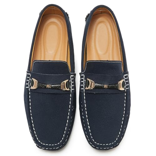 Men's Driving Penny Loafers Suede Leather Slip-on Moccasins with White Line Casual Flat Shoes Style3