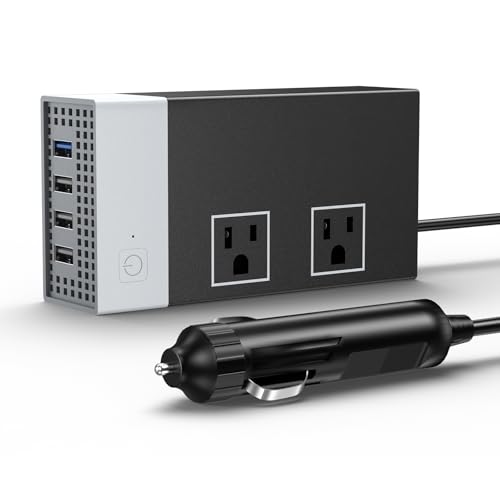 Image of TAGEEBLU 200W Car Power Inverter, DC 12V to 110V AC Car Plug Adapter Outlet with USB-Fast Charger(25W)、 10W USB-A and Dual AC Outlet, 4 USB Ports, Car Charger for Laptop、Phone, etc