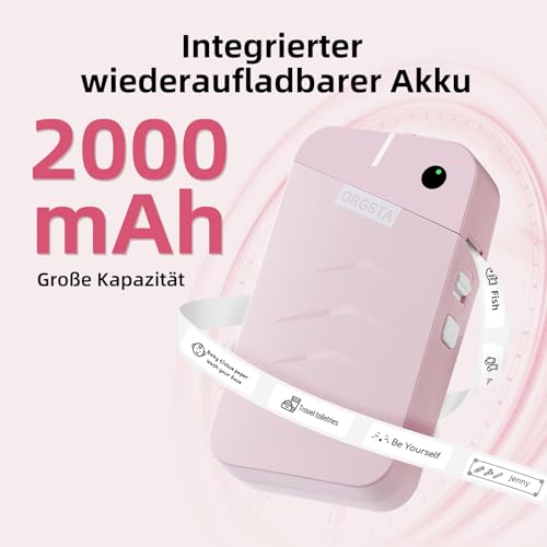 Image of ORGSTA Label Maker, S001 Portable Bluetooth Label Maker Machine with Tape, Thermal Label Printer for Home, Office, School Organization, Wireless Mini Labeler Machine, Pink