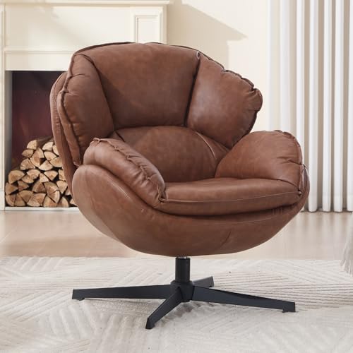 Ya-Home Ohrensessel aus PU Leder Bequemer Sessel Wohnzimmer 360° drehbarer Loungesessel mit dickem Kissen Relaxsessel mit Armlehnen gepolsterter Sofasessel für Schlafzimmer/Heimbüro, Braun Ya-Home Ohrensessel aus PU Leder Bequemer Sessel Wohnzimmer 360° drehbarer Loungesessel mit dickem Kissen Relaxsessel mit Armlehnen gepolsterter Sofasessel für Schlafzimmer/Heimbüro, Braun
