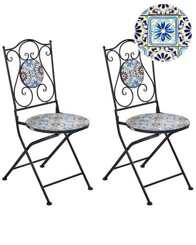 Beliani Conjunto de 2 sillas de jardín de Estilo Vintage con Estructura de Hierro y Asiento con Efecto Mosaico Negro Aggius