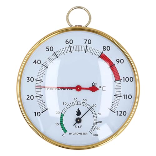 2-in-1 Sauna Thermometer and Hygrometer, Round Hygrometer, Sauna Temperature Meter Hygrometer 10 to 120℃ Wall Mounted Hygrothermograph for Greenhouse Spa Room