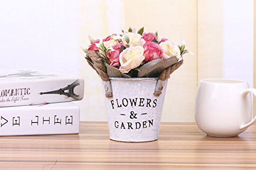Charmly Artificial Flowers Potted European Style Design Silk Rose Arrangements Bonsai House Office Restaurant Table Centerpieces Windowsill Decor Rose-Pink #TOP2