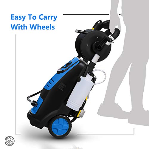 Suyncll Pressure Washer 3800PSI Max 2.8 GPM Electric Pressure Washer With Reel High Power Washer Machine Cleaner with Nozzles, Spray Gun,Detergent Tank For Cleaning Homes,Cars,Driveways,Patios (Blue)