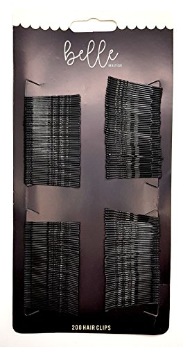 (BLACK) - 200 Kirby Hair Grips Clips Bobby Bun 4.5cm Long Waved Pins Slides Black Brown (BLACK)