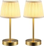 Cordless Rechargeable Table Lamps, 4000mAh Battery Lamp | Touch Control, Wireless & Portable, Battery Operated, 2700K Dimmable, Beige Fabric Shade, Living Room, Dining Room, Bedroom, Bedside (Gold)