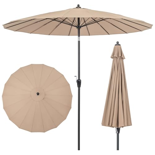 HAPPYGRILL 9FT Outdoor Round Patio Umbrella, Market Umbrella with Push Button Tilt, Crank Handle, Vented Top, 18 Heavy-Duty Fiberglass Rods, Table Umbrella for Poolside Deck Lawn Garden
