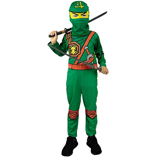 Fantasia Ninjago Infantil Verde Longo Com Gorro 2 a 12 anos (M 5-8 (100 até 119 cm de Altura))