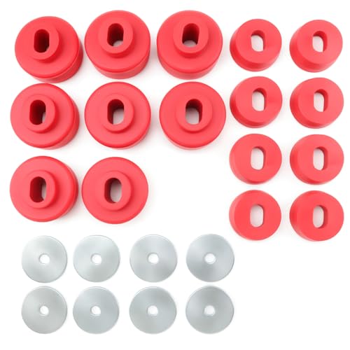 7-141 Body and Cab Mount Bushing Kit for Chevy Silverado & GMC Sierra 1500/2500 2WD/4WD 1999-2014 Polyurethane Body Cab Mounts & Washers (Red 24PCS)