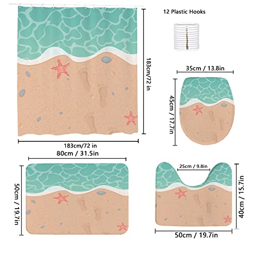 Fxuocza Beach Shower Curtain Sets With Rugs And Towels,Non-Slip Rugs And Microfiber Towels,Starfish Shower Curtains Beach Theme For Bathroom Decor Sets #TOP3