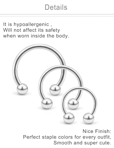 Dyknasz 16G 14G Variety of Sizes Horseshoe Rings Surgical Steel Nose Septum Horseshoe Hoop Earring Eyebrow Tragus Lip Rings Daith Helix Piercing Jewelry for Women Men3