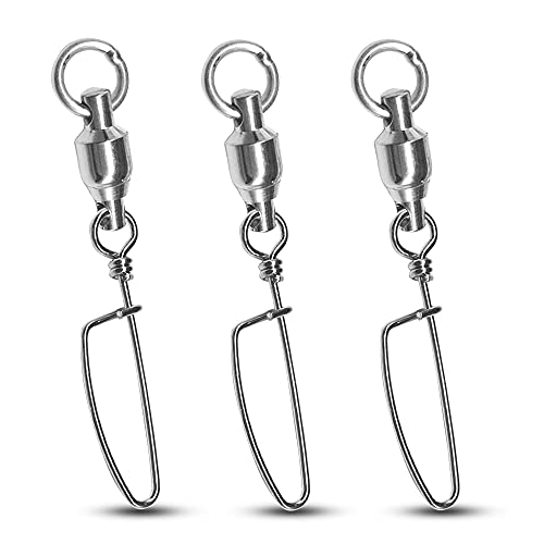 Atibin Heavy Strength Fishing Swivel Snaps Bearing Freshwater Swivels Fishing Stainless Steel Connector Fishing Snap Saltwater White Nickel, 25pcs, 120lbs