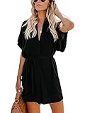 Stil: Casual, Loose, Einfarbig, Plissee, A-Linie, Sexy, Elegant, V-Ausschnitt, Blumenkleid, Kurze Ärmel, Hohe Taille