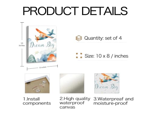 Image of Frimeeme Watercolor Airplane & Helicopter Nursery Wall Art, Set of 4