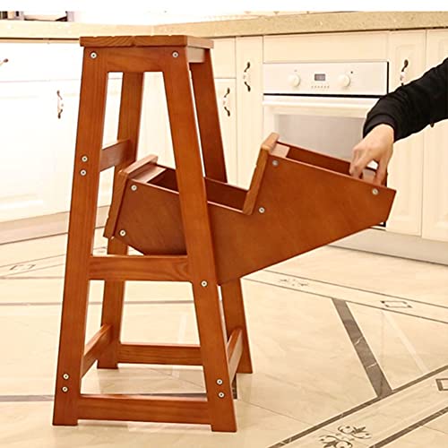Taburete escalera de madera interior y silla plegable con 2 escalones de pedal ancho 3