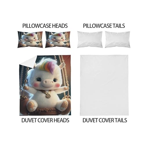 Housse de couette fermeture éclair lit Super King motif licorne - 4
