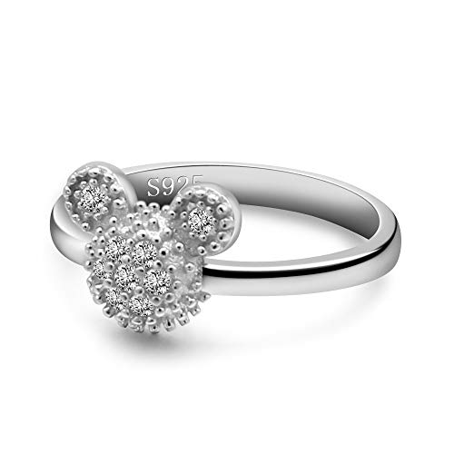 Dankadi Fashion 925 Sterling Silver Ring Female Matte Design Mickey Rings 6-9# Size Real Solid Silver Glamour Jewelry Birthday Gift For Women (7#)