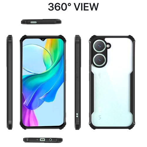 Image of Outlouders Back Cover for Vivo Y03 / Vivo Y18 / Vivo Y18E | Ultra Hybrid Transparent | Full Camera Protection | Raised Edge | Crystal Clear Bumper Case (Black)