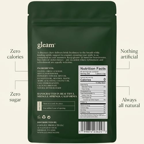 Gleam Remineralizing Gum, Nano-Hydroxyapatite + Xylitol, Made in USA, 60ct - image 2