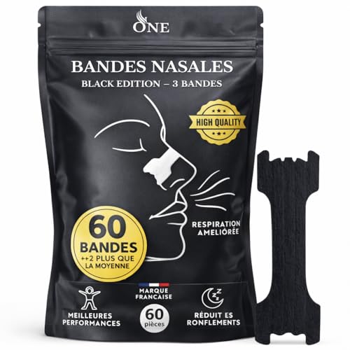 60 Bandelettes Nasales | Ecarteur Nasal | Dispositifs Anti Ronflement Puissant | 3 Bandes de Maintien Renforcé Noir| Patch Nez Respiration Sport | Dilatateur...