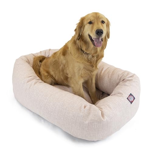 Image of Majestic Pet 32 Inch Bagel Calming Dog Bed Washable - Cozy Soft Round Dog Bed with Spine Support for Dogs to Rest Their Head - Fluffy Donut Puppy Mat 32x23x7 (Inch) Medium - Pink