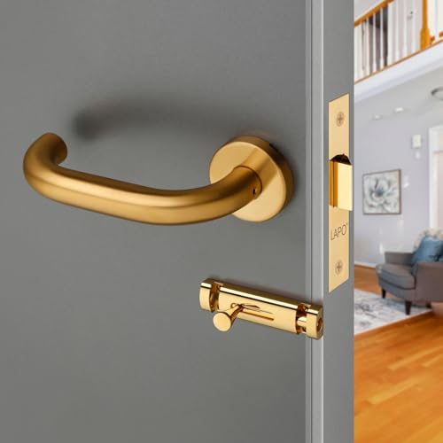 Image of LAPO Bathroom Door Handle Lock Set| 45x45mm Lock Body | Brass Latch | Ideal for 30-50mm Door | Keyless Operation | Gold Finish | Dual Side Opening | Easy Installation | 3 Years Warranty | CMH-6T