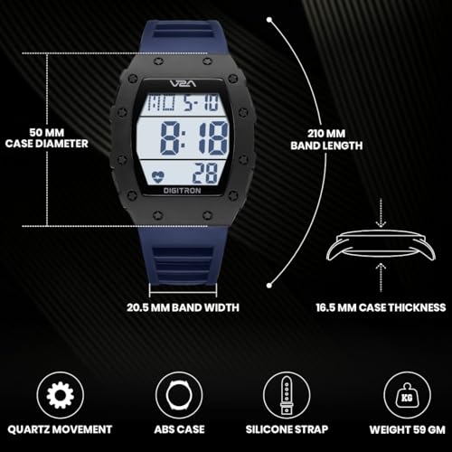 Image of V2A Digitron 2118 Tonneau Sports Watch for Men & Boys | Rugged Design | Big Dial | Alarm, Stopwatch, 12 /24H | 3 ATM Water Resistant | Luminous Display | Sports, Fitness, Outdoor & Training | Gifts for Men & Boy