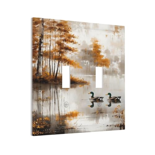 Decorative Switch Covers Plate Funny Ducks Vintage Lakeside Landscape 2 Gang Wall Plate Oversized Double Toggle Light Switch Plate Wall Cover Plate Faceplate for Home Decor