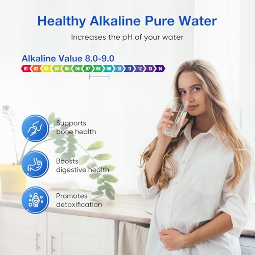 Image of Purewell 7-Stage 0.01μm Ultra-Filtration Alkaline Water Filter System with 4 Filters, Metal Water Level Spigot and Stand, 304 Stainless Steel, Reduce Fluoride & Chlorine, pH 8-9, 2.25G, PW-OB-FT