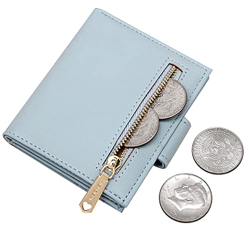 Image of Badiya Small Wallets for Women Bifold Multi Card Case Wallet Slim Credit Card Holder with Zipper Coin Purse, Blue, one size, Minimalist