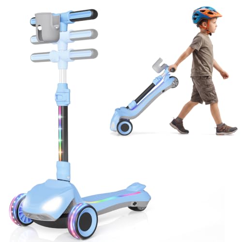 Image of SIMATE Electric Scooter for Kids Ages 3+, 3 Wheel Balance Scooter, 3 Adjustable Heights, Foldable & LED Display & Thumb Throttle, Long Battery Life, Full Body Lights Up, Gift for Kids Boys Girls