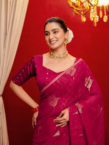 Image of SIRIL Women's Georgette Foil Printed Saree with Unstitched Blouse Piece