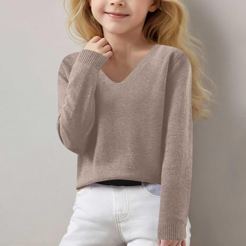 Girls V Neck Knit Sweater Plush Long Sleeve Pullover Sweater Soft Oversized Fall Warm Casual Knit Tops for Kids2