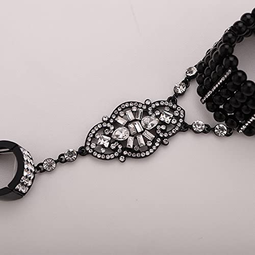 Yertter Vintage Hollween Gatsby Flapper Pearl Stretch Link Rhinestone Ring Bracelet Black Pearl 1920S Hand Chain Accessories For Weddindg Brides Party Adjustable Bracelet Women #TOP5