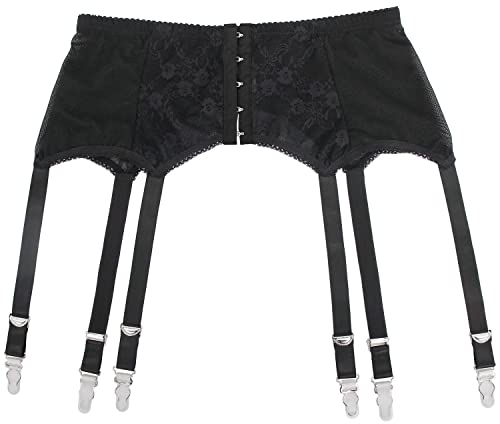 Imomoto Garter Belt Thong Set For Thigh High Stockings Lace Mesh Plus Size Socks Suspender For Women With 6 Vintage Metal Clips (Black, Small/Medium) #TOP1