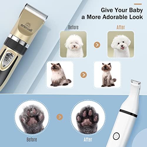 oneisall Dog Clippers and Dog Paw Trimmer Kit 2 in 1 Low Noise Cordless