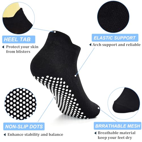 Image of Yoga Socks with Grips for Women Non Slip Pilates Socks Anti Skid Grippy Ankle Athletic Socks 3 Pairs